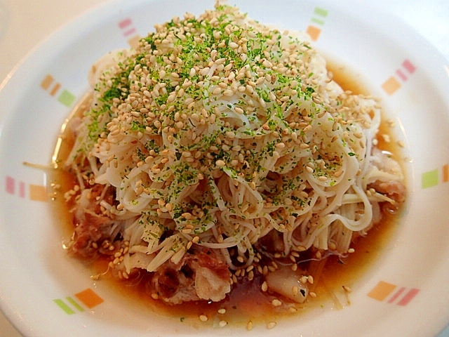 蒸し豚とえのきの冷やしぶっかけ素麺❤